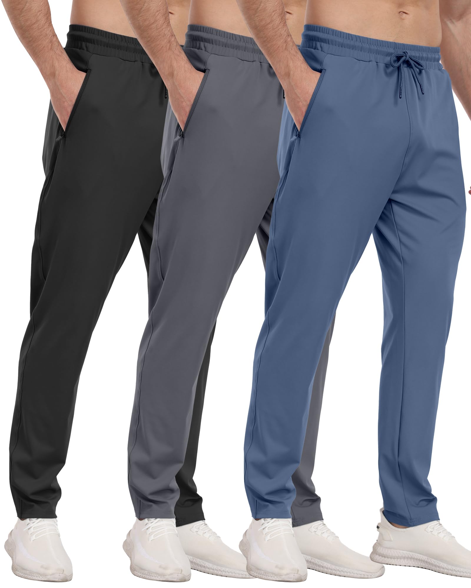 PARISDIARY 3 Pack Mens Athletic Sweatpants with Zipper Pockets,Workout Gym Joggers Pants for Men Running Jogging Pants