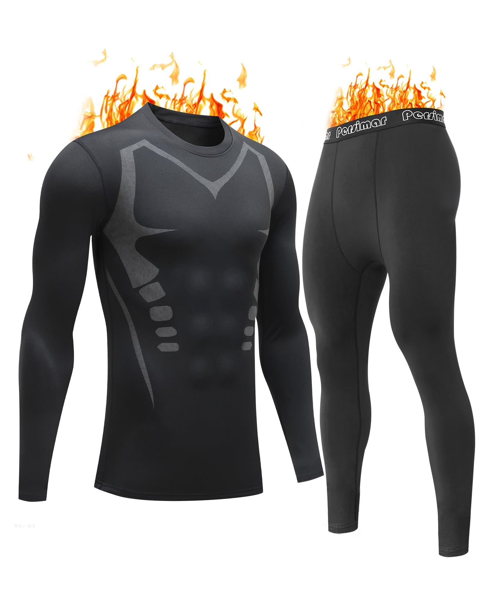 persimar Upgraded Thermal Underwear for Men Long Johns Set for Cold Weather Base Layer Top & Bottom with Fleece Lined