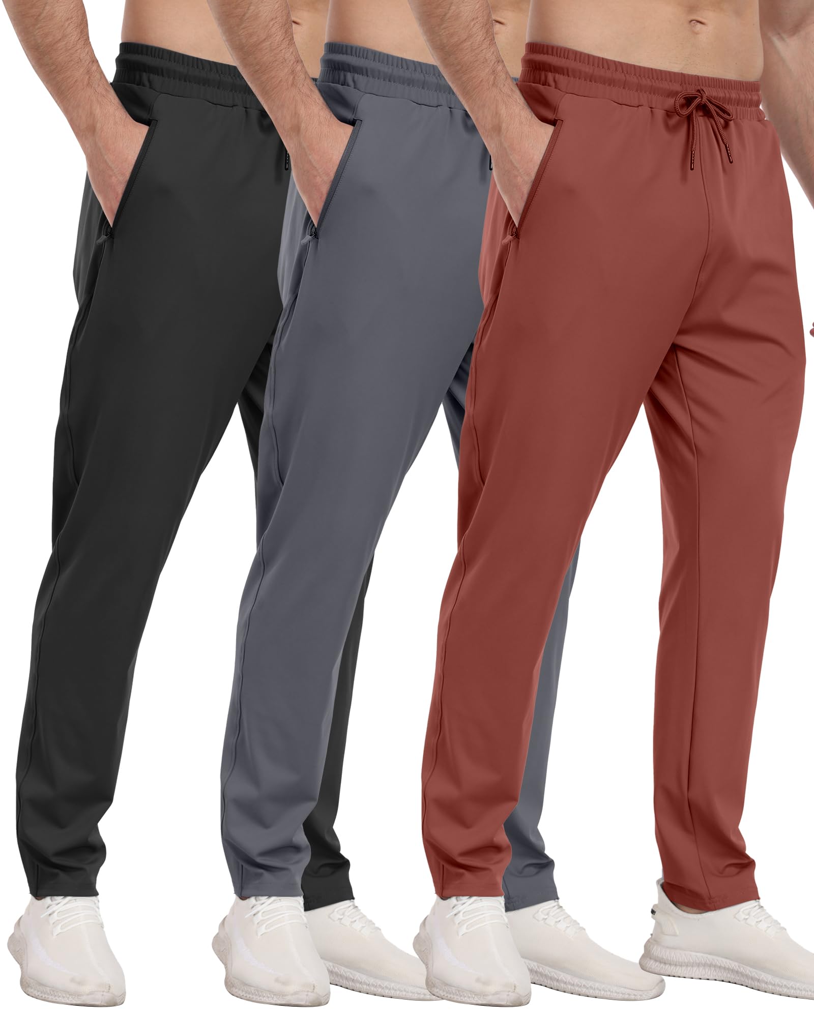 PARISDIARY 3 Pack Mens Athletic Sweatpants with Zipper Pockets,Workout Gym Joggers Pants for Men Running Jogging Pants