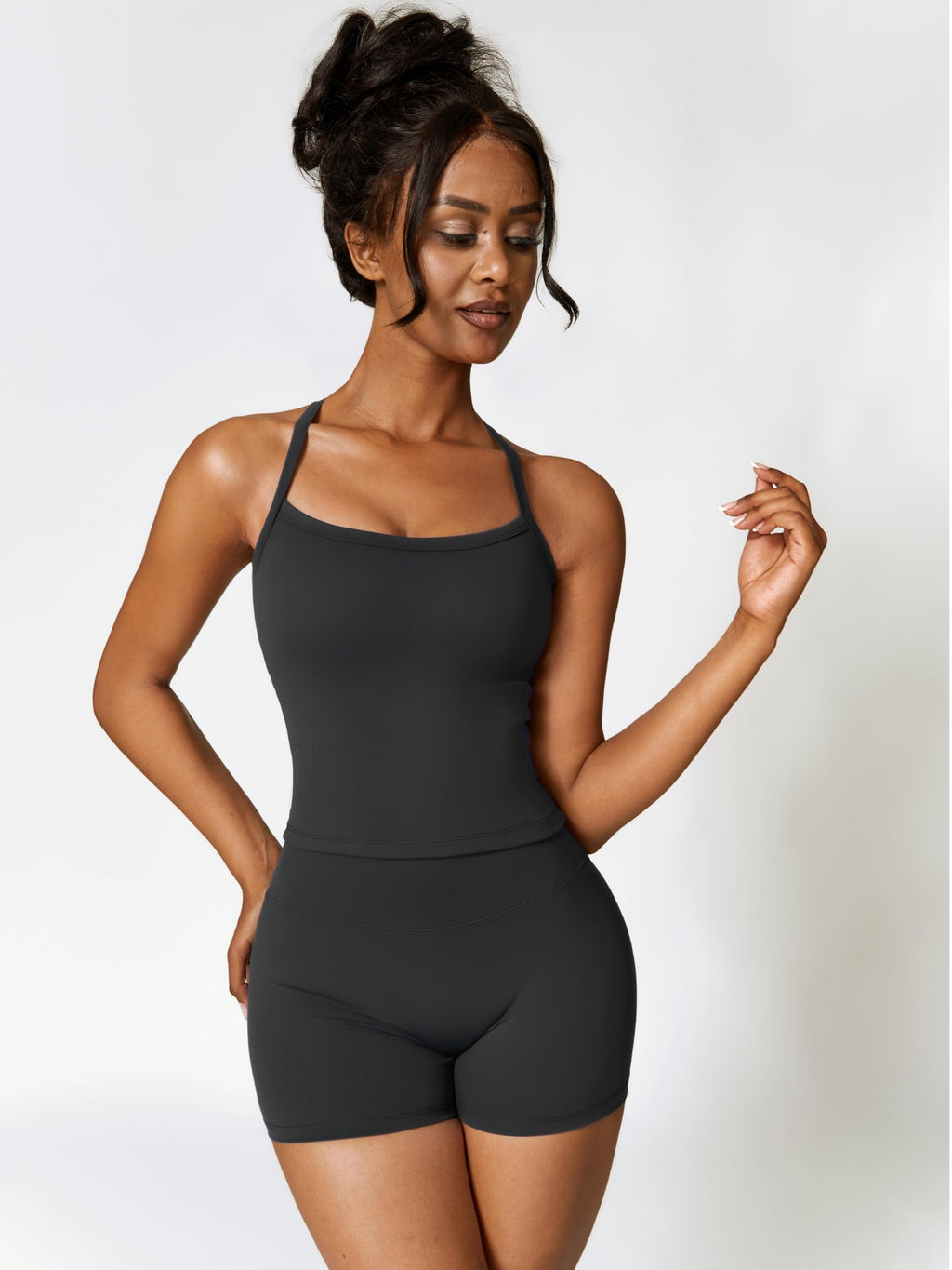 Women's 2 Piece Workout Set Cross Back Tank & Biker Shorts