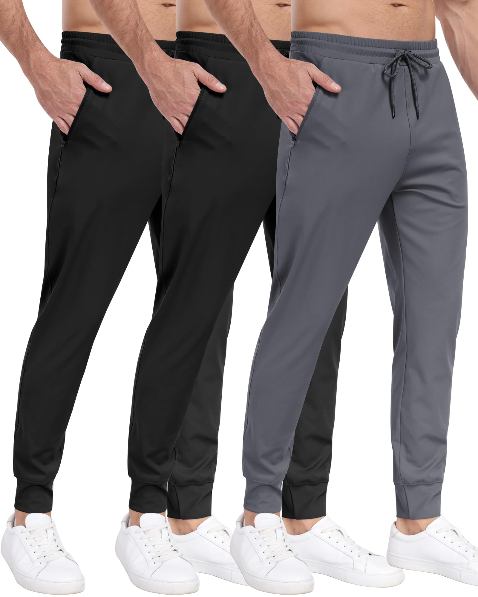 PARISDIARY 3 Pack Men's Sweatpants with Zipper Pockets,Workout Gym Traning Track Joggers Pants for Men Running Jogging Pants