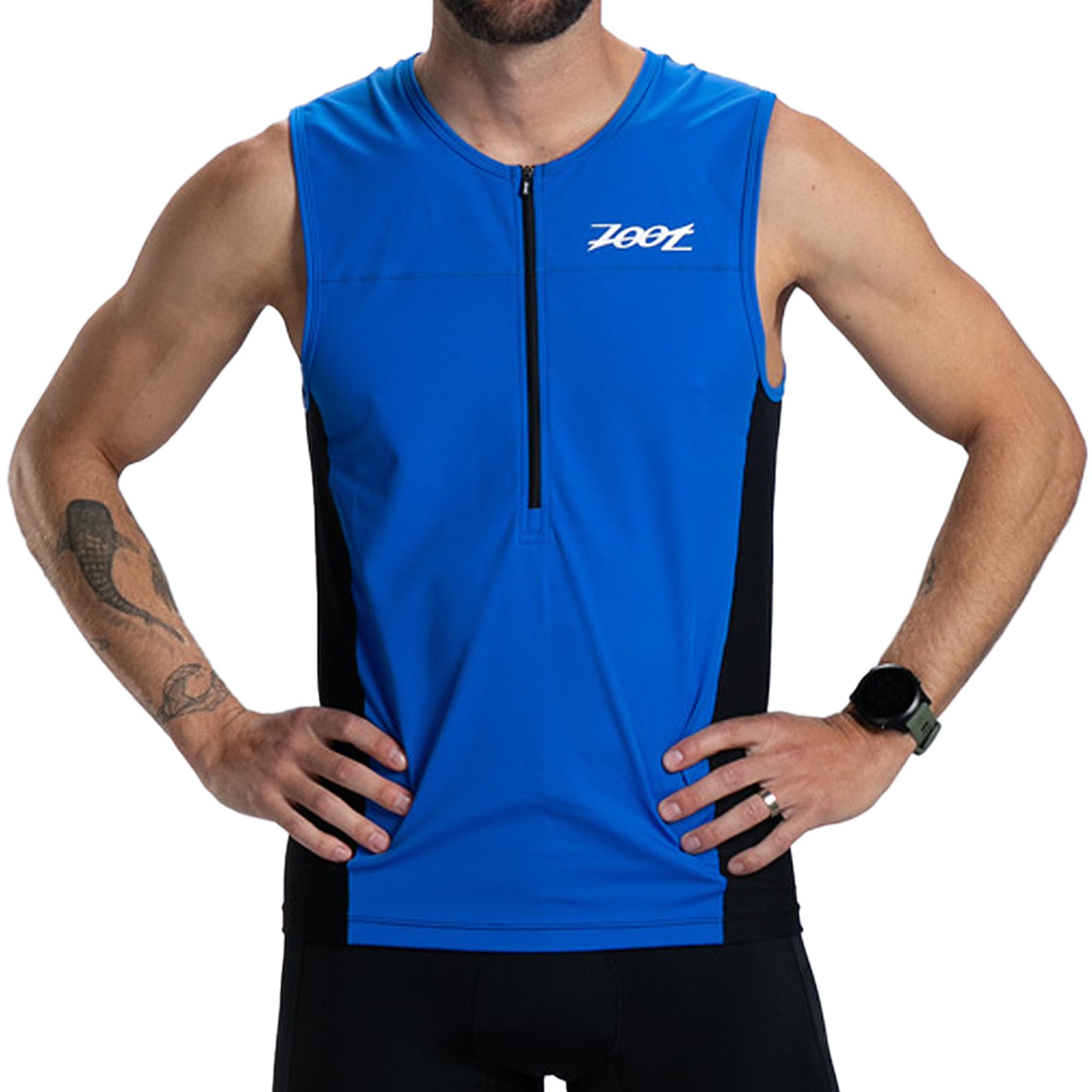Zoot Men’s Core Tri Tank, Performance Triathlon Race Tank Top, UPF 50+ Fabric, Rear Pockets, Mesh Panels, & Cam Lock Zipper