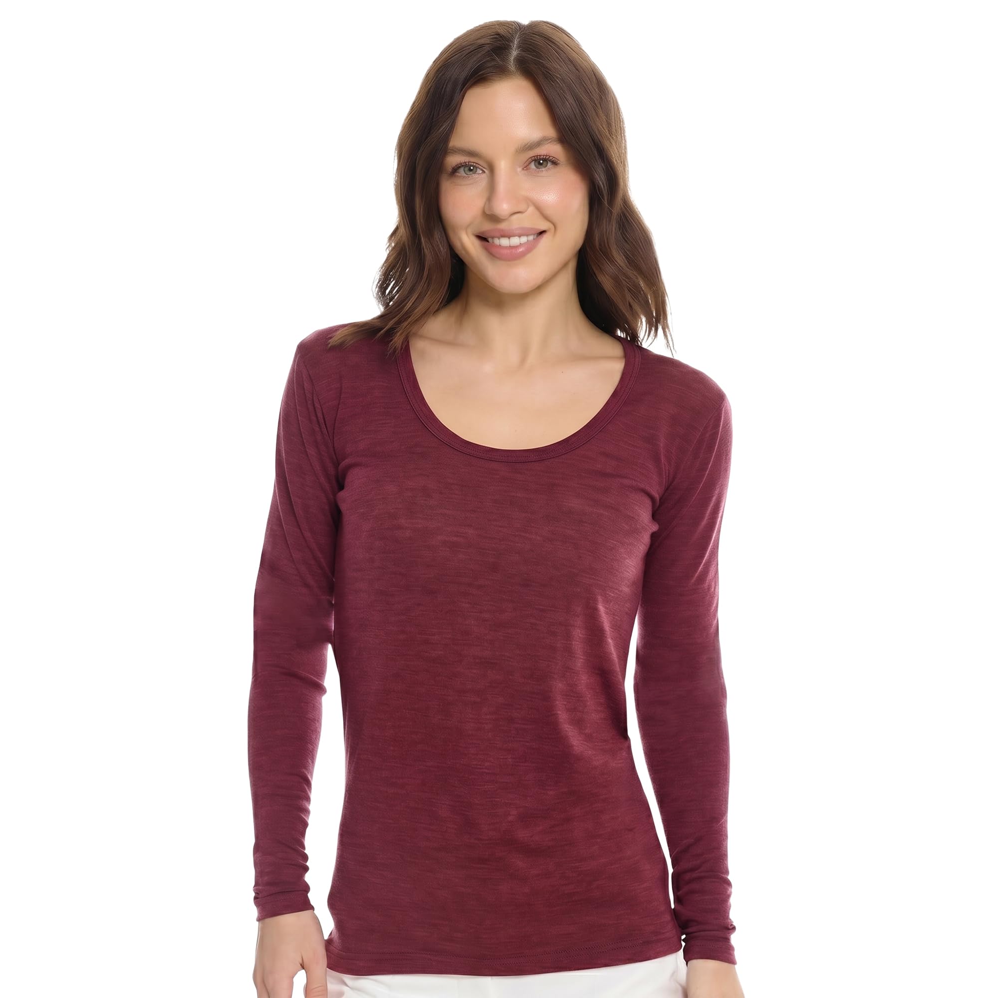 Merino Wool Base Layer Women - 100% Merino Wool Shirt Women Thermal Underwear Long Sleeve T-Shirt for Hiking