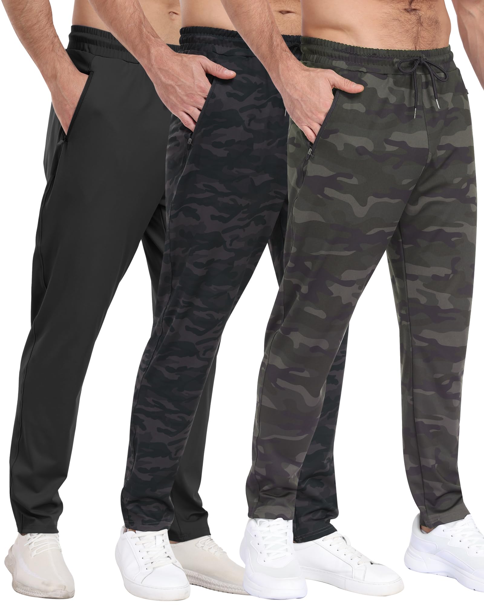 PARISDIARY 3 Pack Mens Athletic Sweatpants with Zipper Pockets,Workout Gym Joggers Pants for Men Running Jogging Pants
