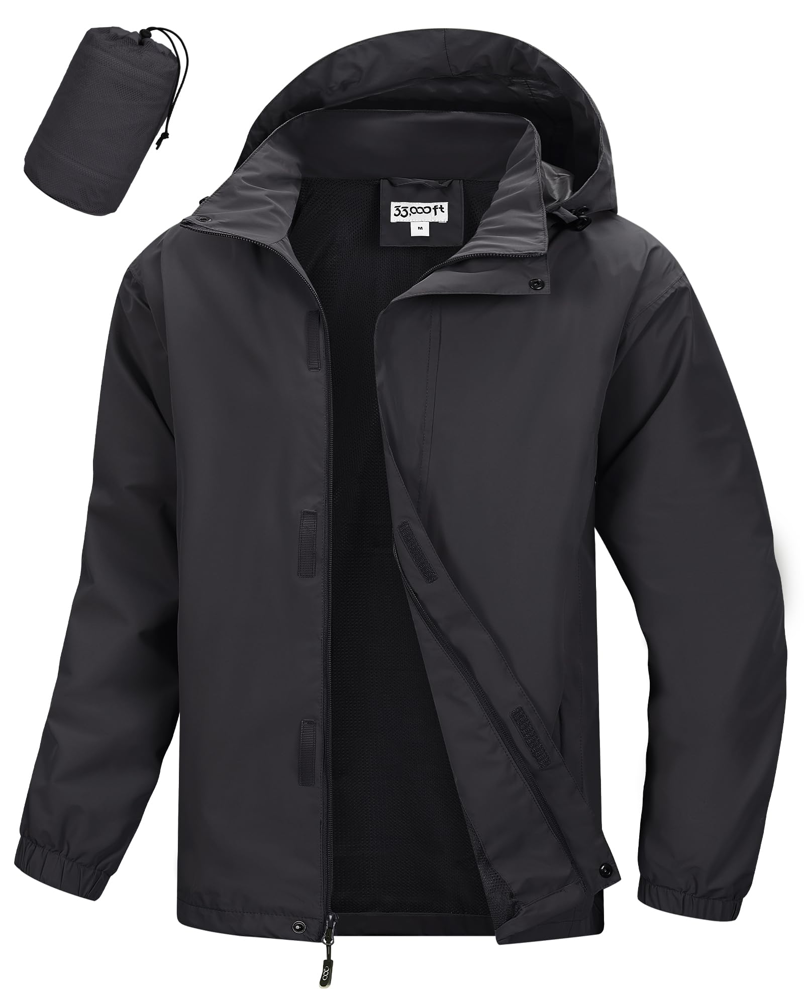33,000ft Men's Packable Rain Jacket Waterproof Lightweight Raincoat Rain Shell with Hood for Outdoor Hiking Golf Travel
