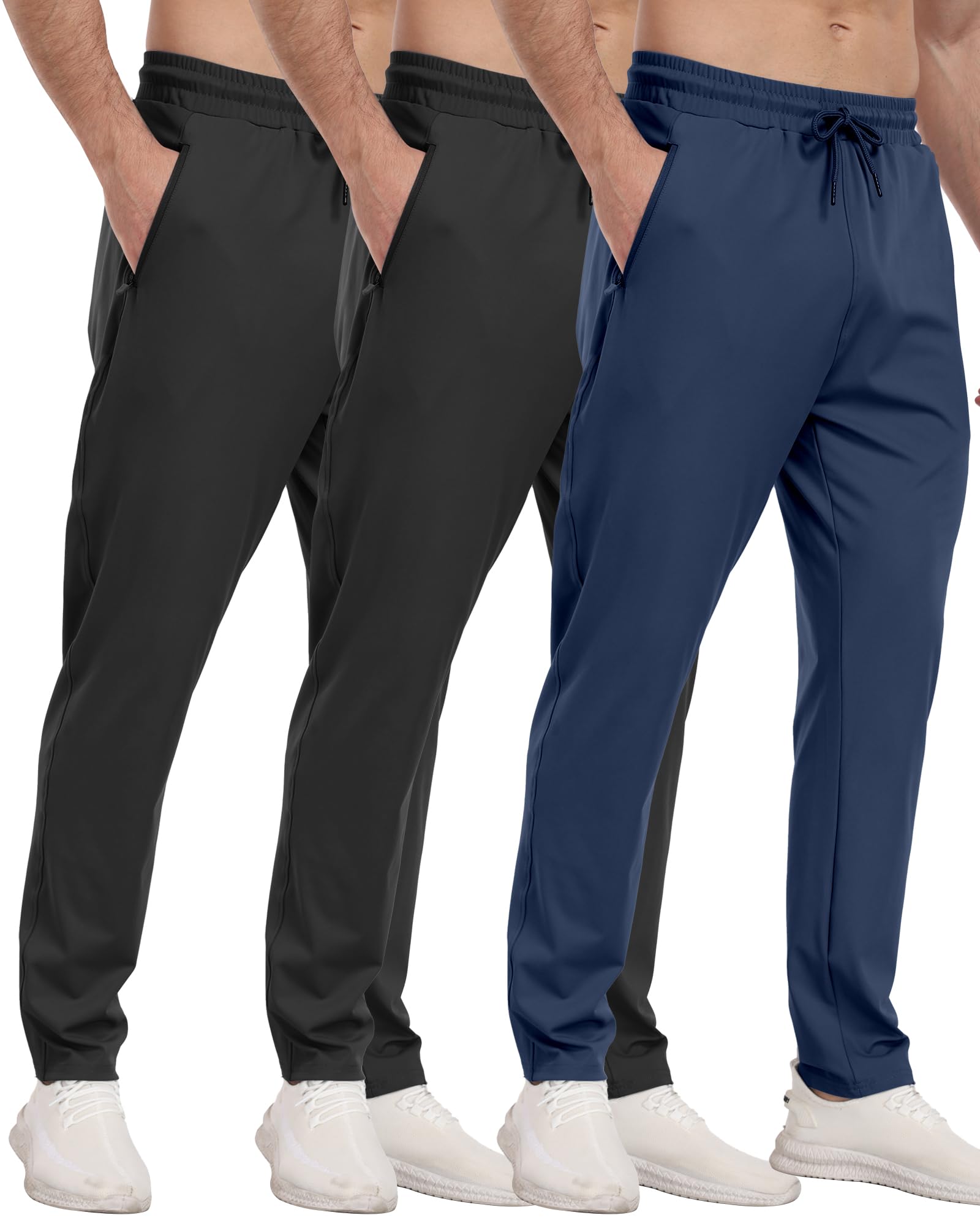 PARISDIARY 3 Pack Mens Athletic Sweatpants with Zipper Pockets,Workout Gym Joggers Pants for Men Running Jogging Pants