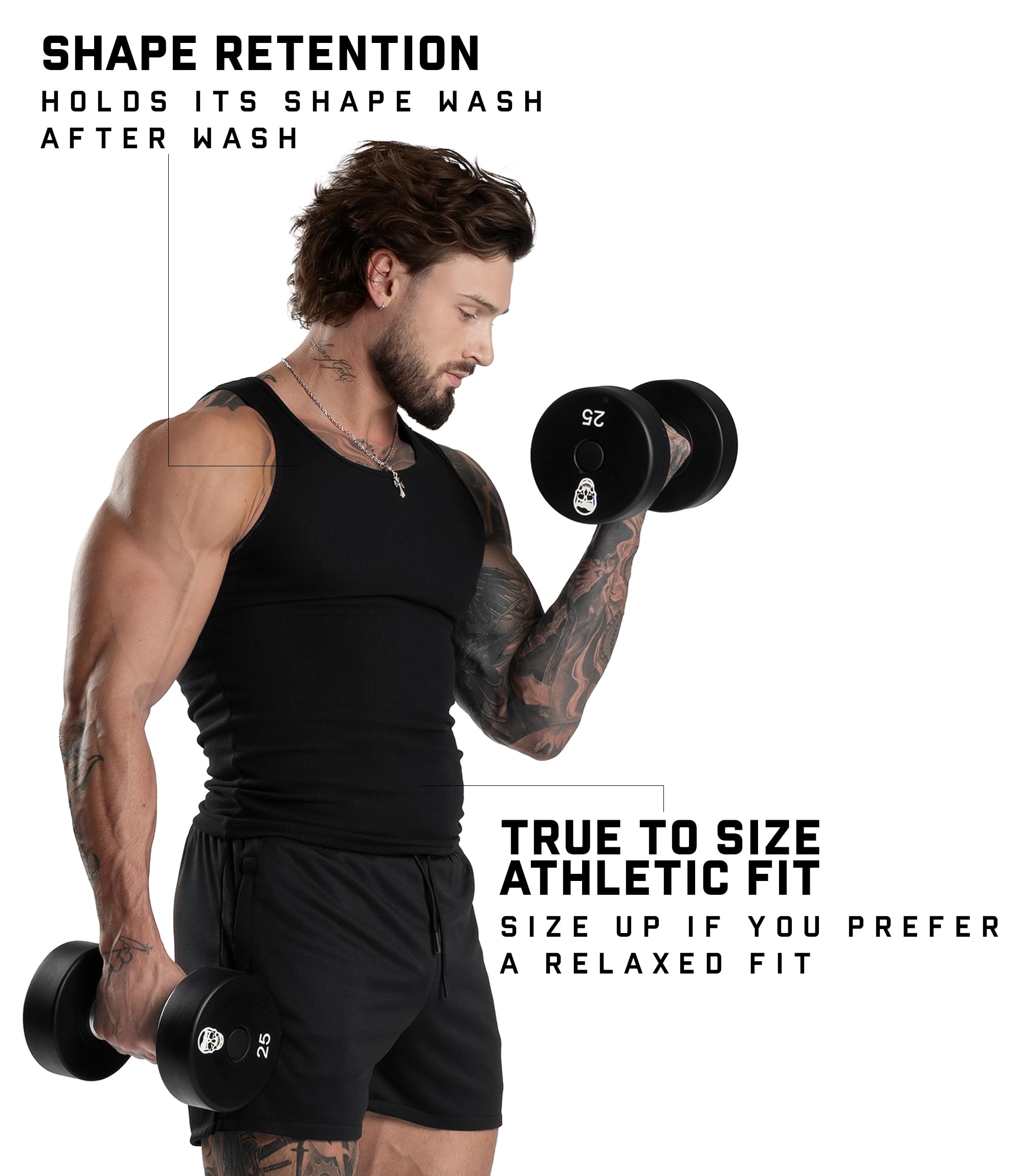 Gymreapers Mens Tank Tops Ribbed Sleeveless Undershirts - Cotton Fit Compression Tank for Gym, Workout & Training - Pack of 3