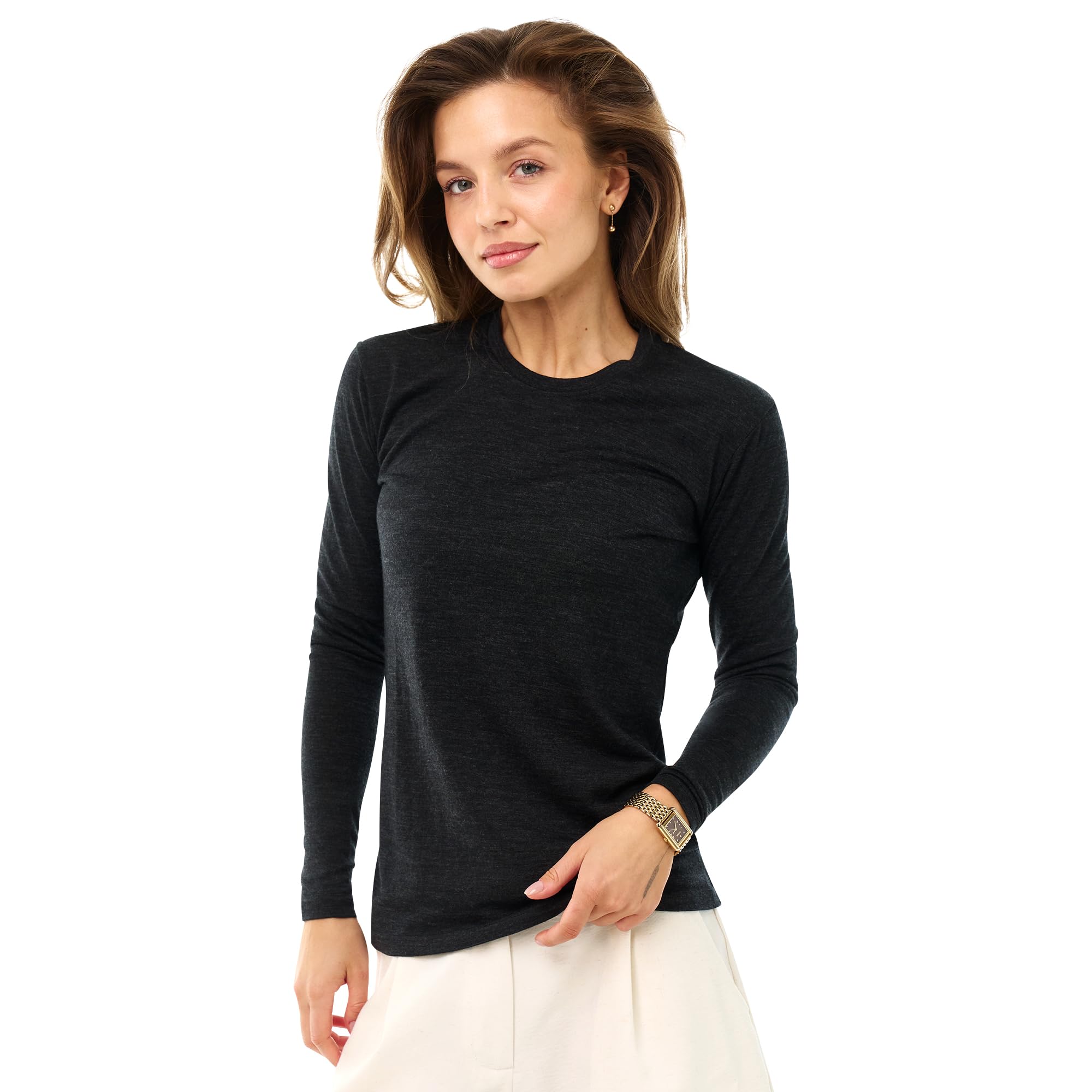Merino Wool Base Layer Women - 100% Merino Wool Shirt Women Thermal Underwear Long Sleeve T-Shirt for Hiking