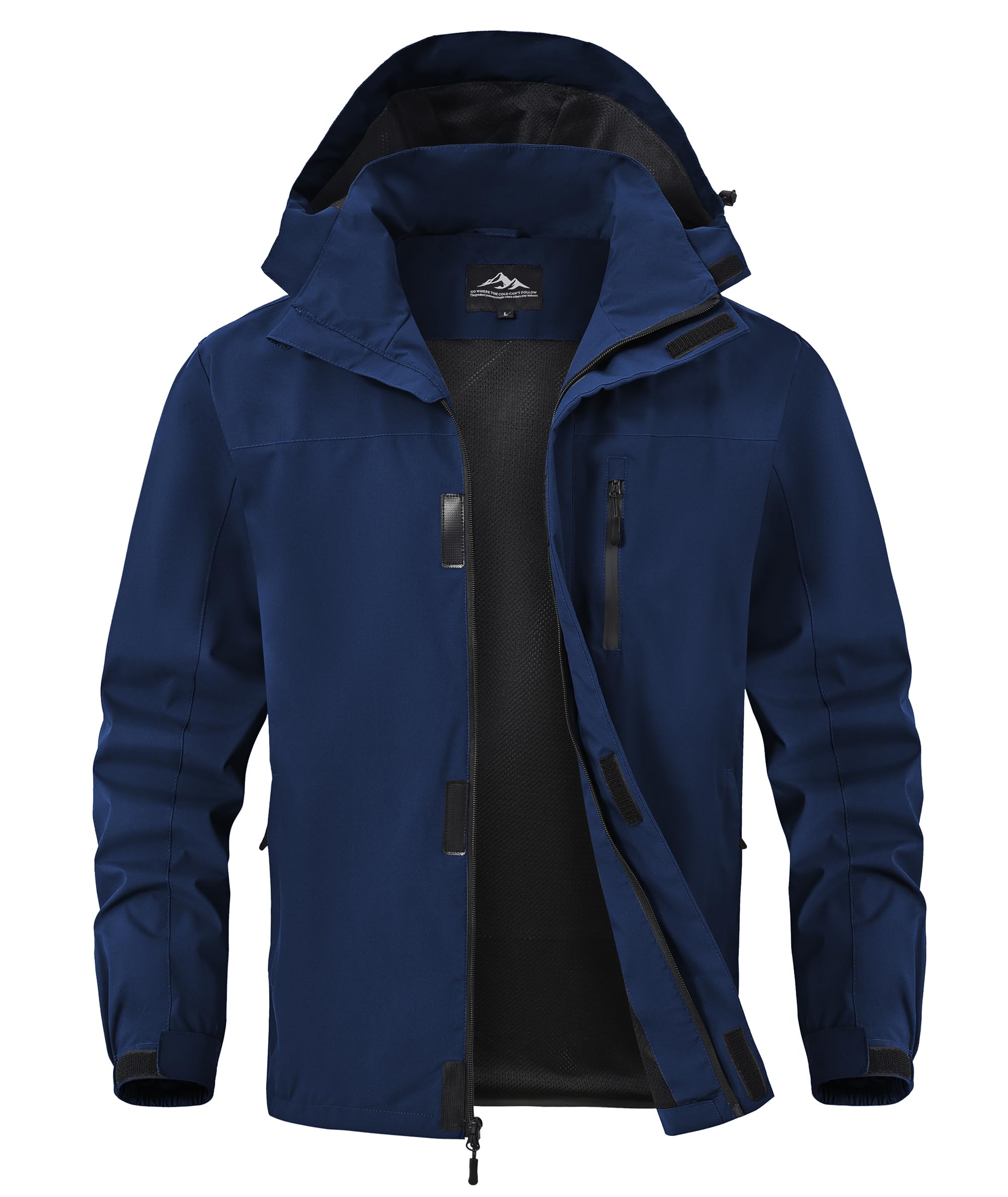 Zoofly Mens Waterproof Hiking Jacket with Hood Windproof Light Weight Windbreaker Outdoor Fishing Raincoat Zipper Pockets