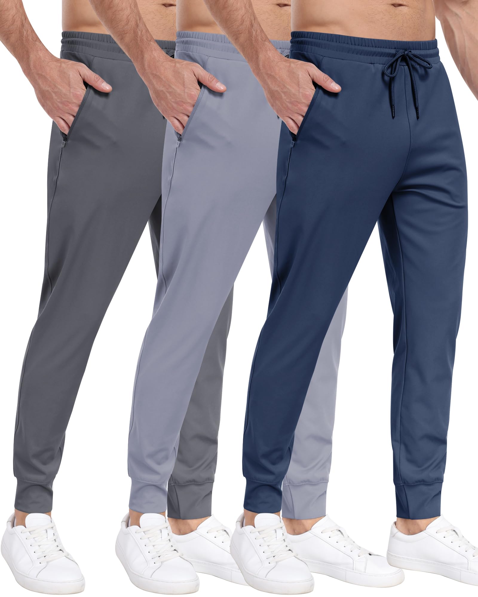 PARISDIARY 3 Pack Men's Sweatpants with Zipper Pockets,Workout Gym Traning Track Joggers Pants for Men Running Jogging Pants