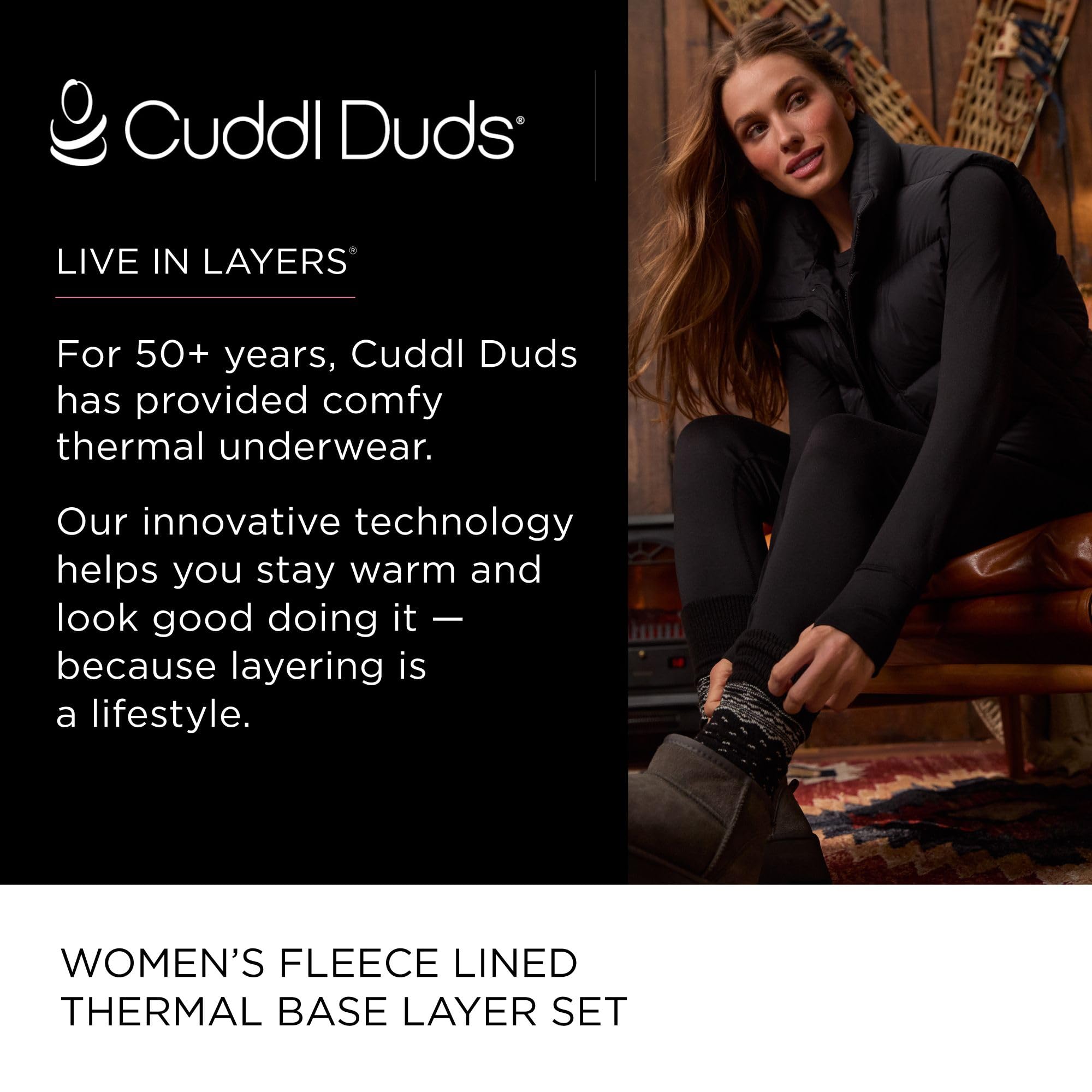 Cuddl Duds Womens Heavyweight Cold Weather Fleece Lined Thermal Set – Long Sleeve Top & Leggings - Winter Lounge Sets