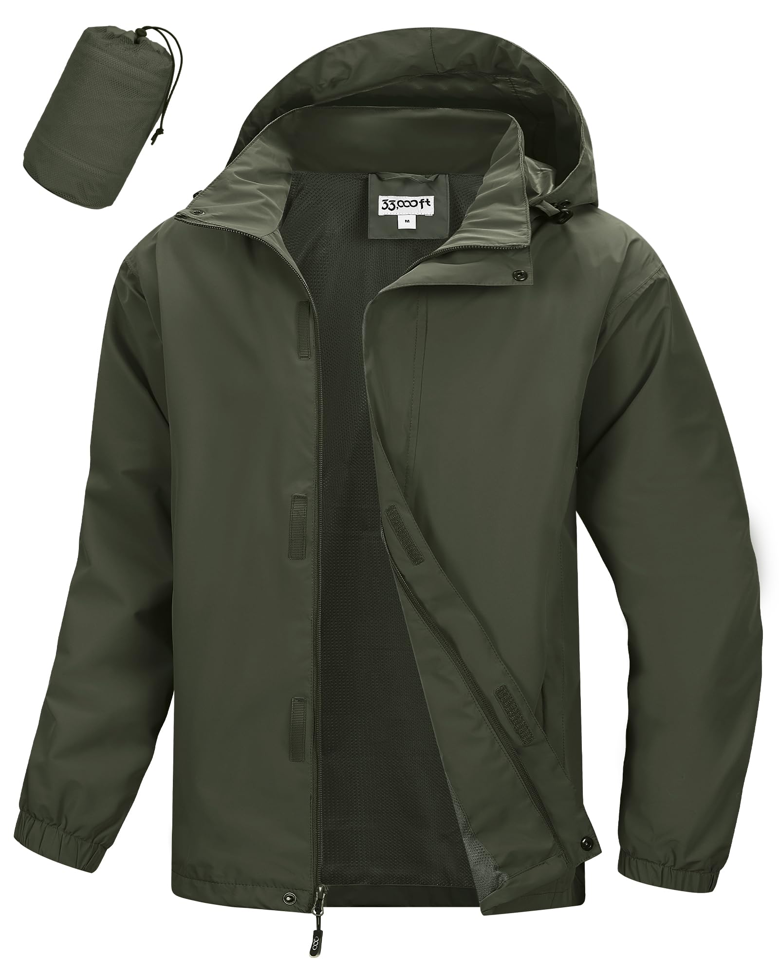 33,000ft Men's Packable Rain Jacket Waterproof Lightweight Raincoat Rain Shell with Hood for Outdoor Hiking Golf Travel