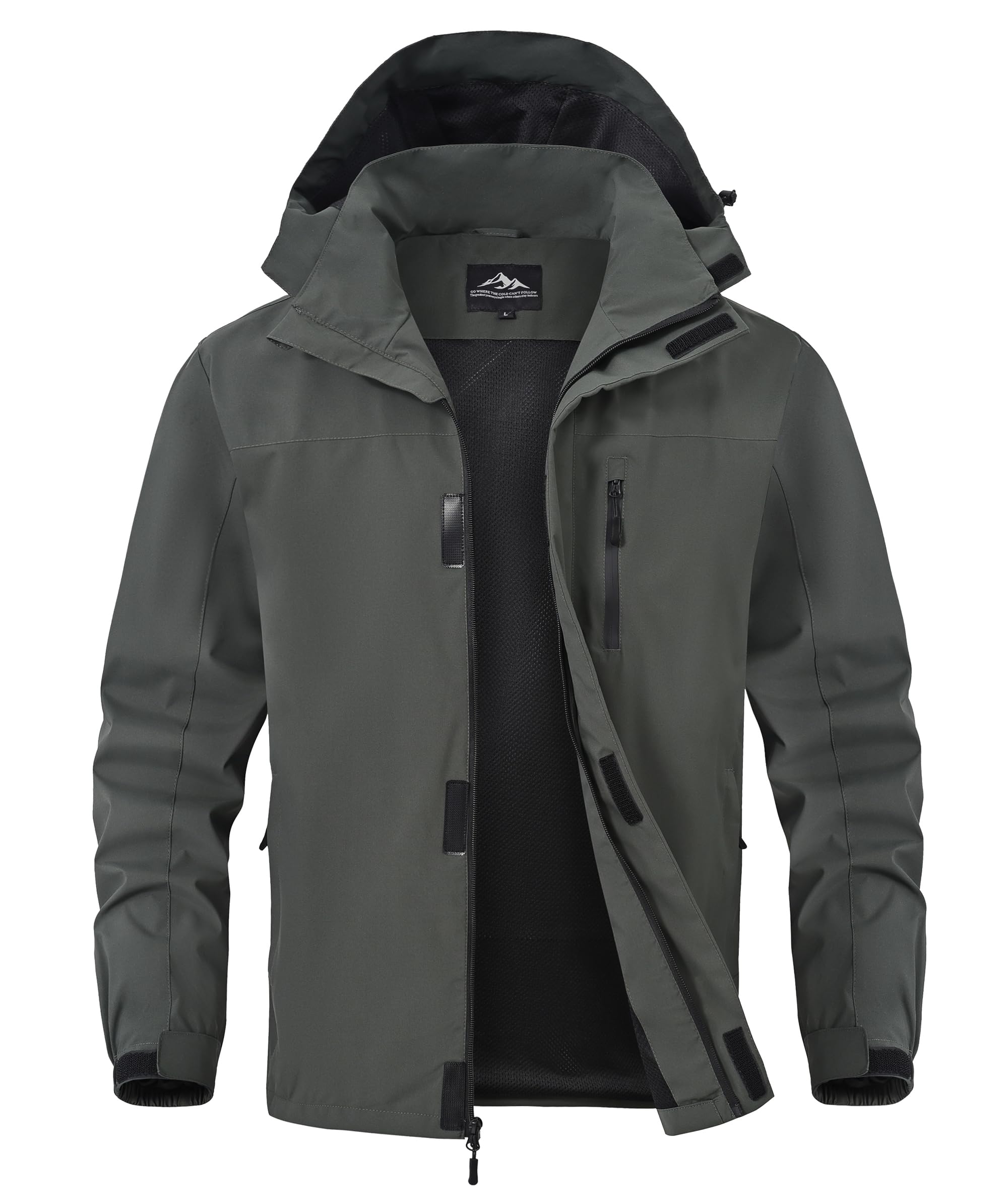 Zoofly Mens Waterproof Hiking Jacket with Hood Windproof Light Weight Windbreaker Outdoor Fishing Raincoat Zipper Pockets