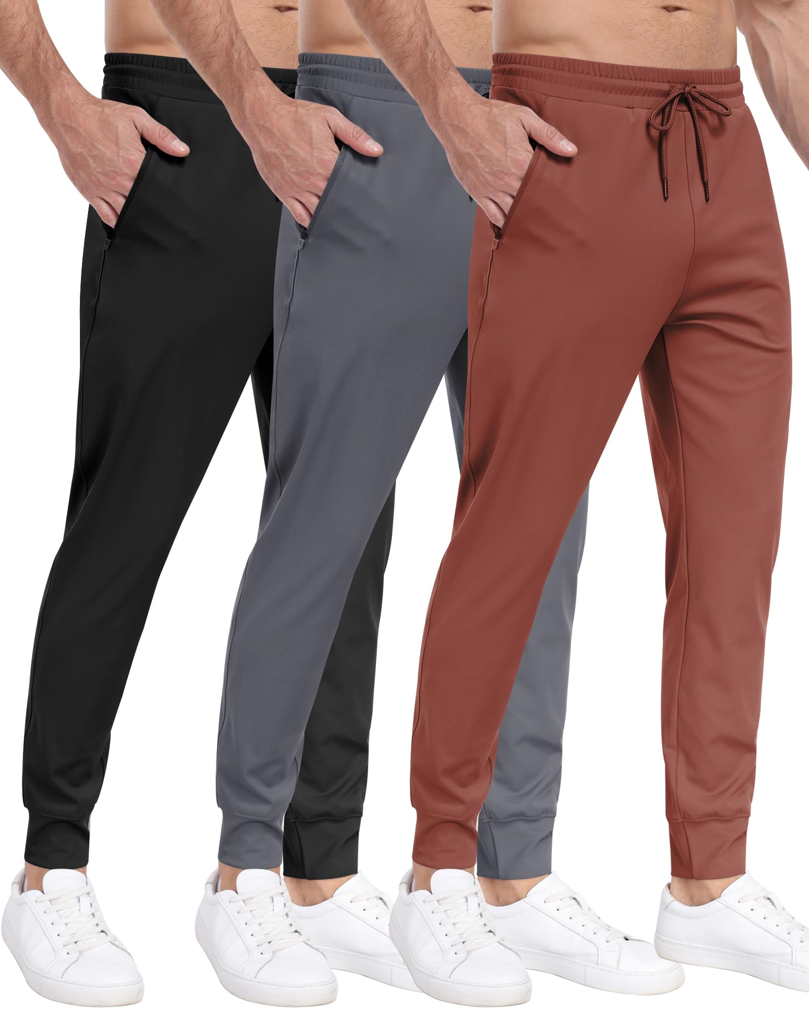 PARISDIARY 3 Pack Men's Sweatpants with Zipper Pockets,Workout Gym Traning Track Joggers Pants for Men Running Jogging Pants