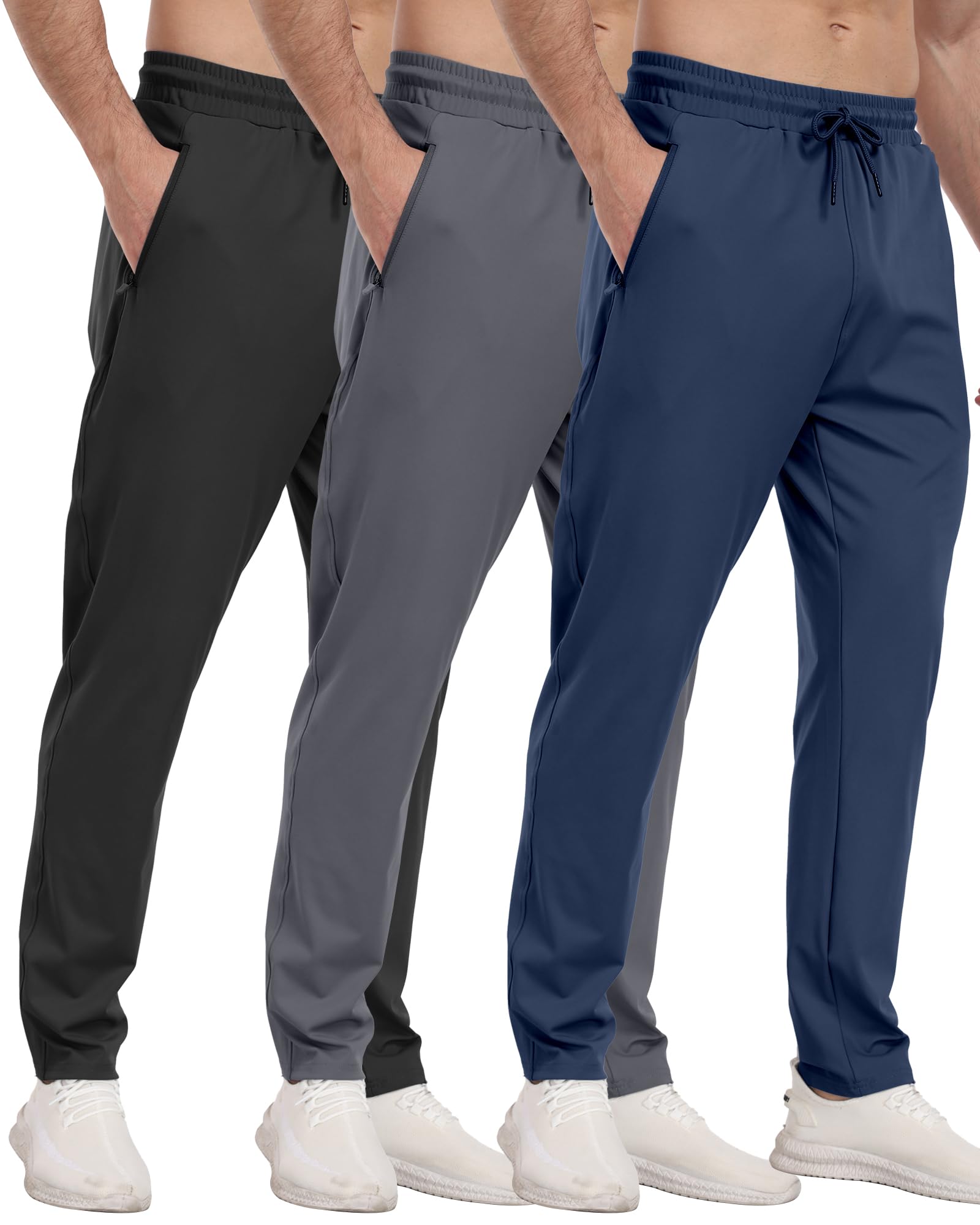 PARISDIARY 3 Pack Mens Athletic Sweatpants with Zipper Pockets,Workout Gym Joggers Pants for Men Running Jogging Pants