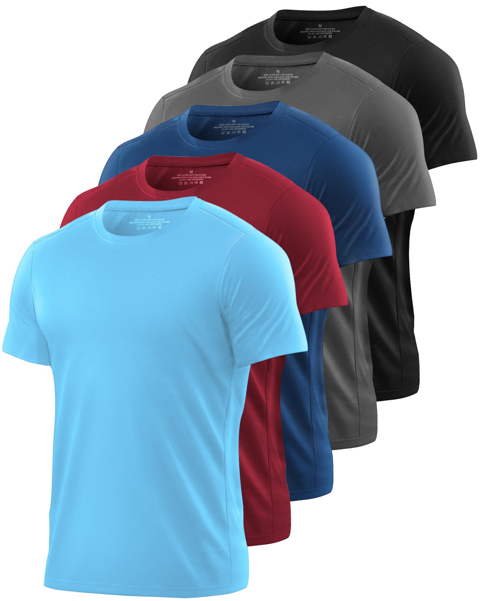 Kinglaman 1/5 Pack Mesh Workout Shirts for Men Dry Fit Gym Quick Dry Athletic Short Sleeve Sports T-Shirt Moisture Wicking