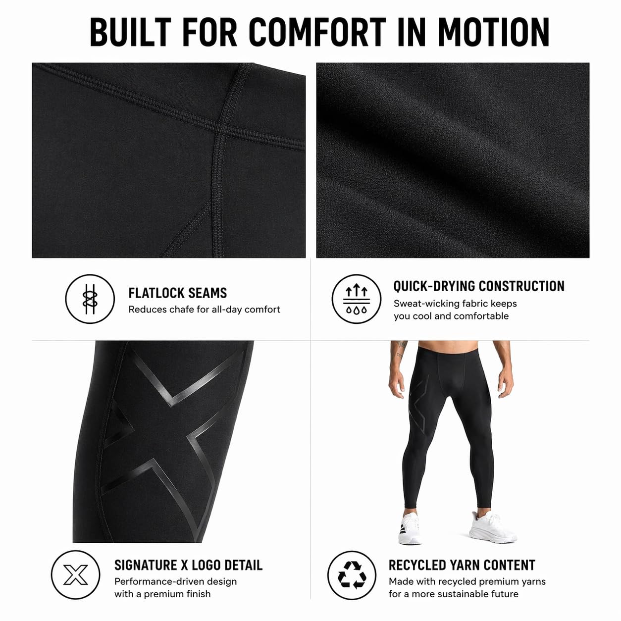 2XU Men’s Core Compression Tights, Fitness Clothing Pants for Running, Training & Gym, PWX Stretch Legging