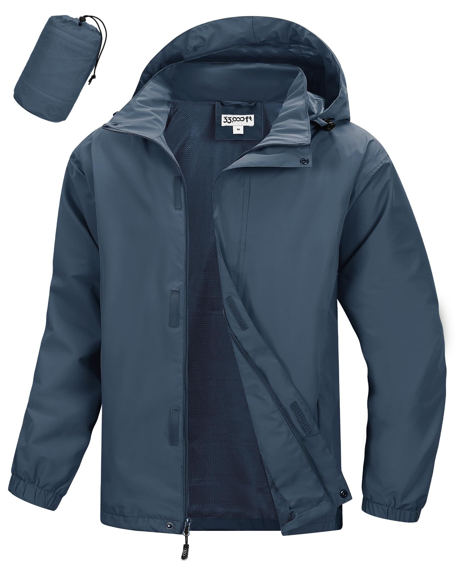 33,000ft Men's Packable Rain Jacket Waterproof Lightweight Raincoat Rain Shell with Hood for Outdoor Hiking Golf Travel