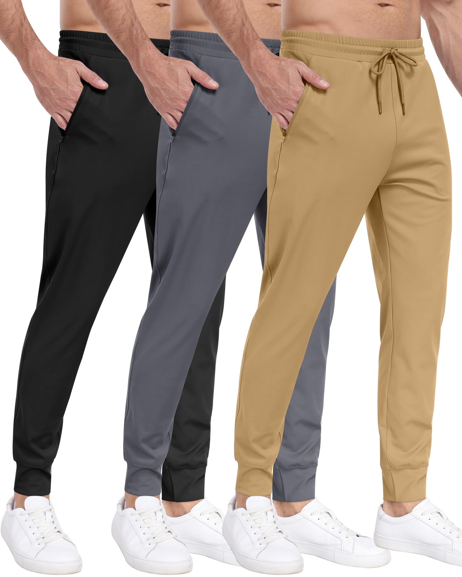 PARISDIARY 3 Pack Men's Sweatpants with Zipper Pockets,Workout Gym Traning Track Joggers Pants for Men Running Jogging Pants