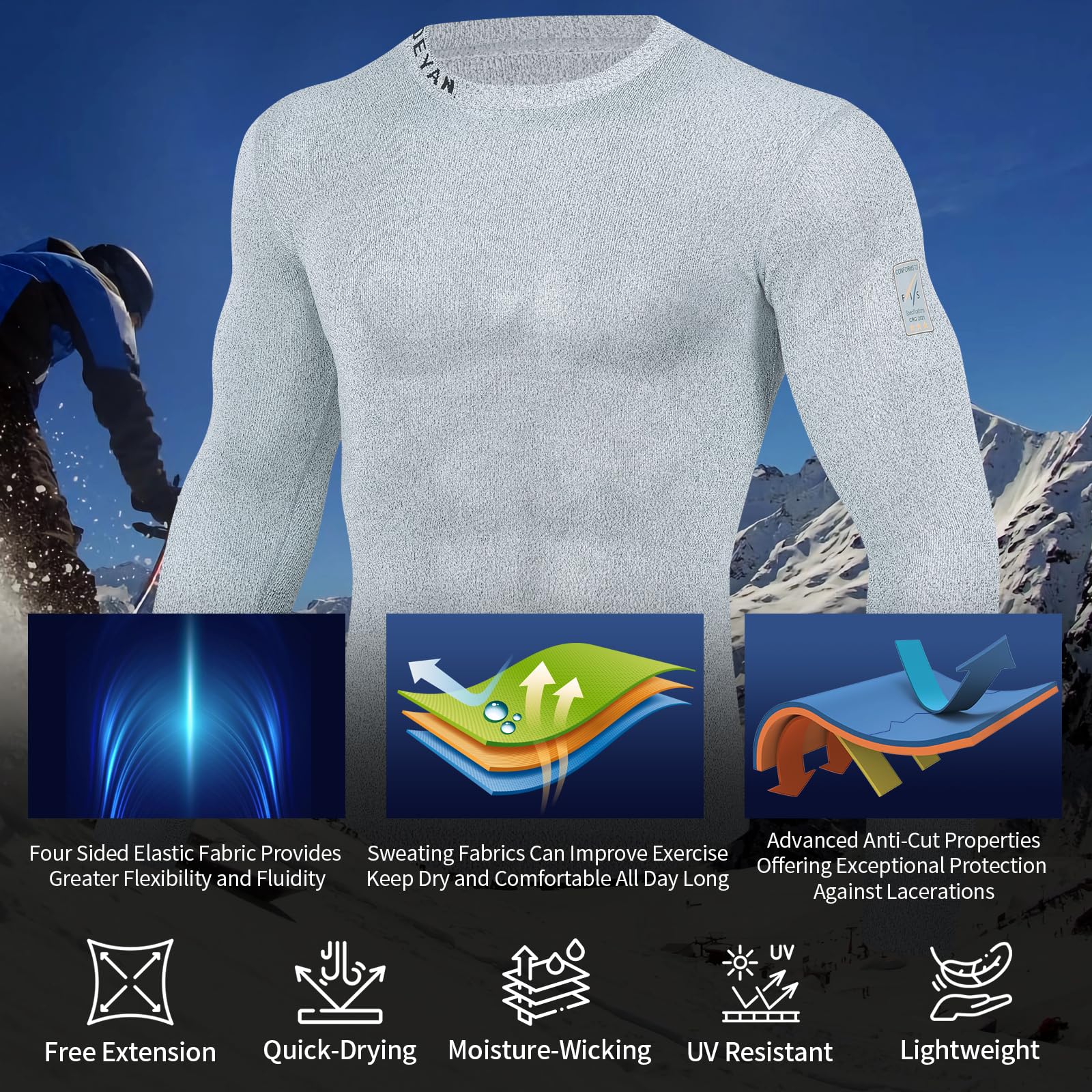 DEYAN Cut Resistant Base Layer Shirt, Level-4 Cut-Proof Protection, Unisex Athletic Compression Top