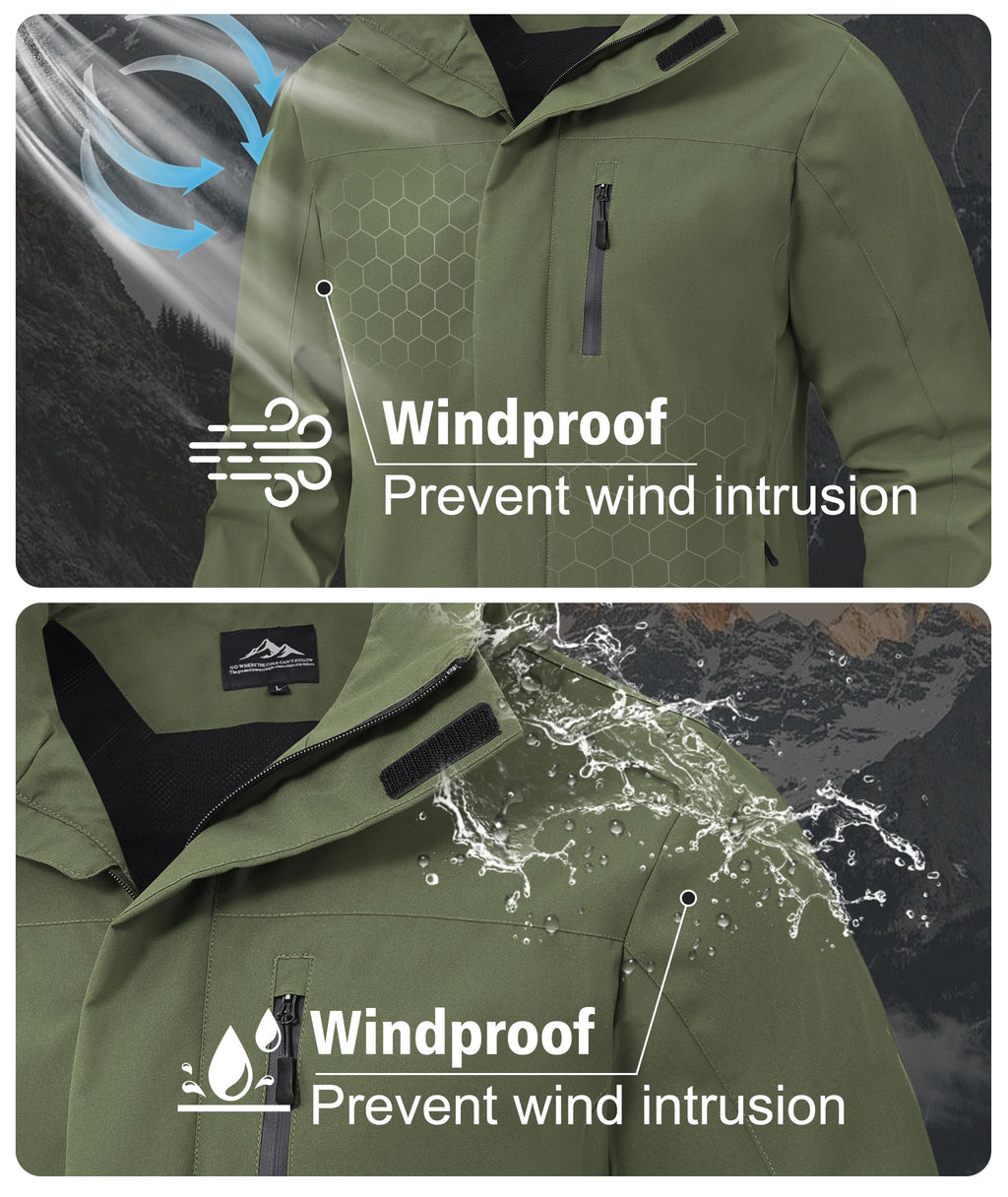Zoofly Mens Waterproof Hiking Jacket with Hood Windproof Light Weight Windbreaker Outdoor Fishing Raincoat Zipper Pockets