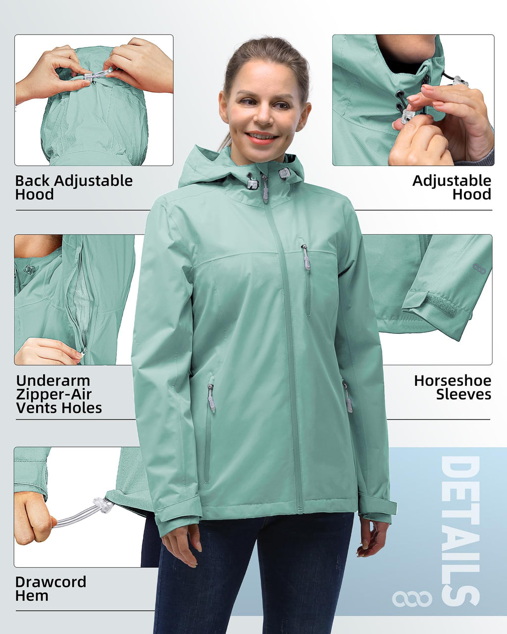 Women's Lightweight Waterproof Hooded Rain Jacket