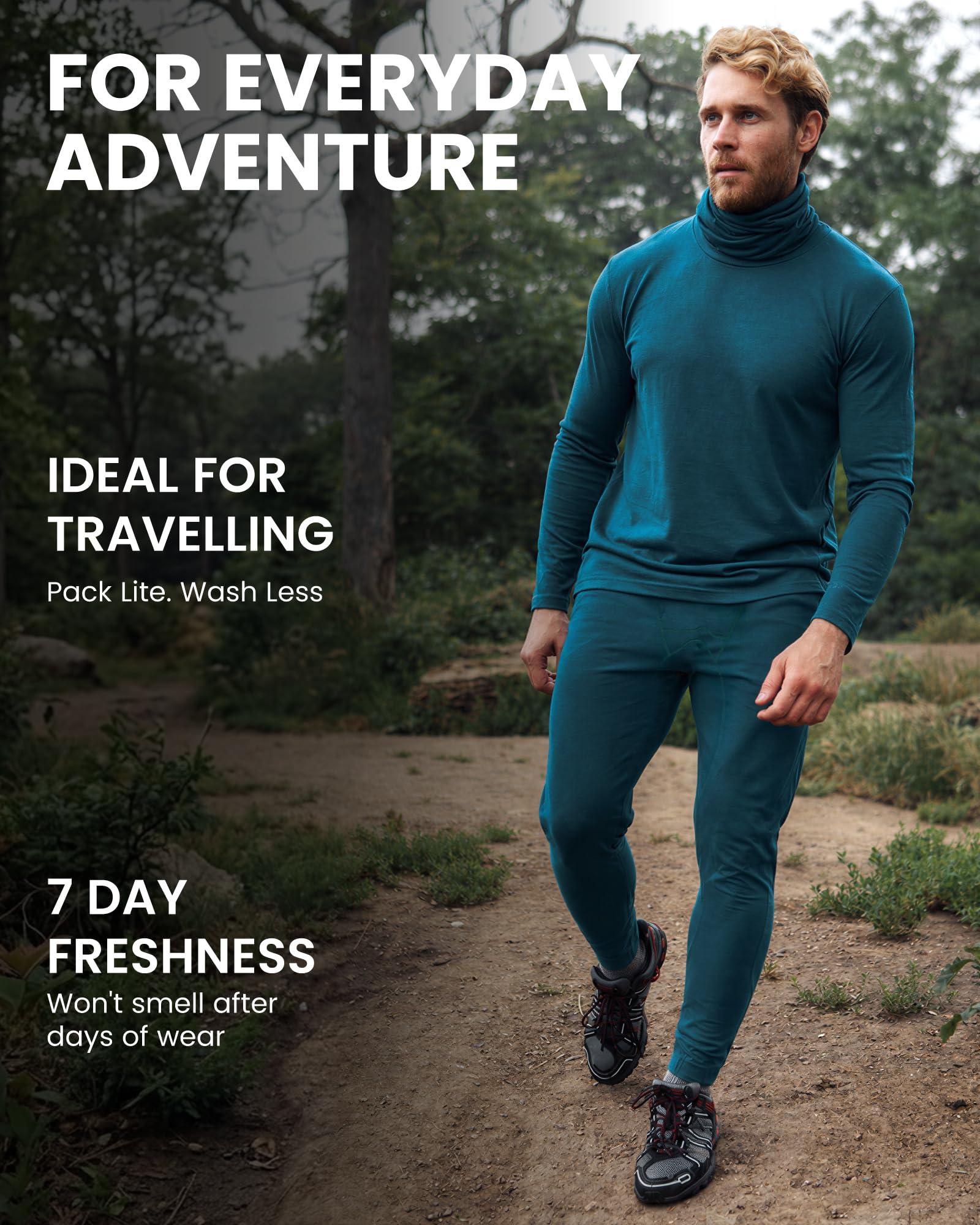 Merino.tech Merino Wool Base Layer Mens Set - Merino Wool Thermal Long Underwear Mens Top, Bottom and Neck Gaiter