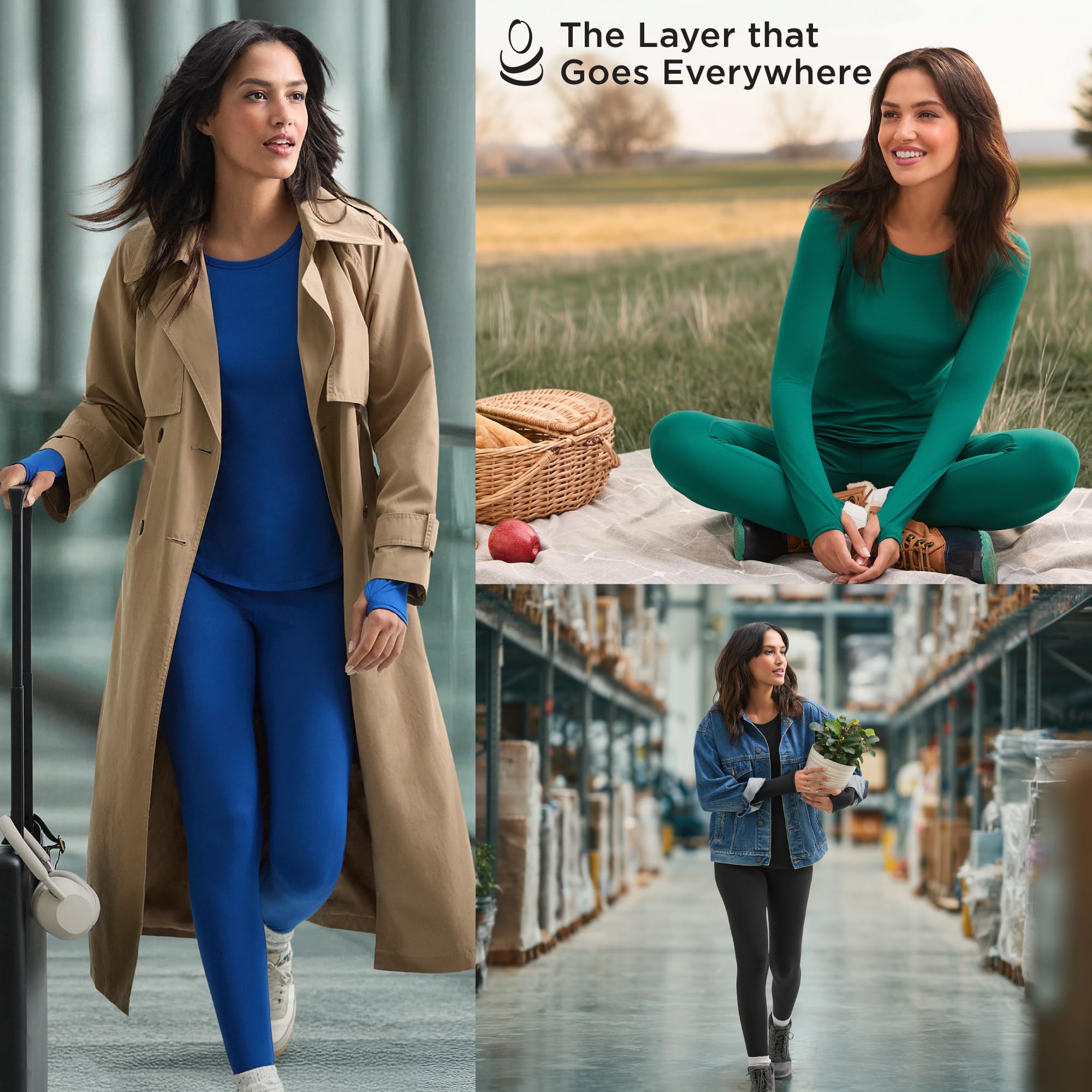 Cuddl Duds Womens Lightweight Breathable Everyday Active Base Layer Set - Long Sleeve Top & Leggings - Lounge Sets for Women