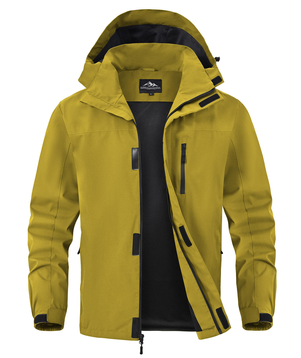 Zoofly Mens Waterproof Hiking Jacket with Hood Windproof Light Weight Windbreaker Outdoor Fishing Raincoat Zipper Pockets