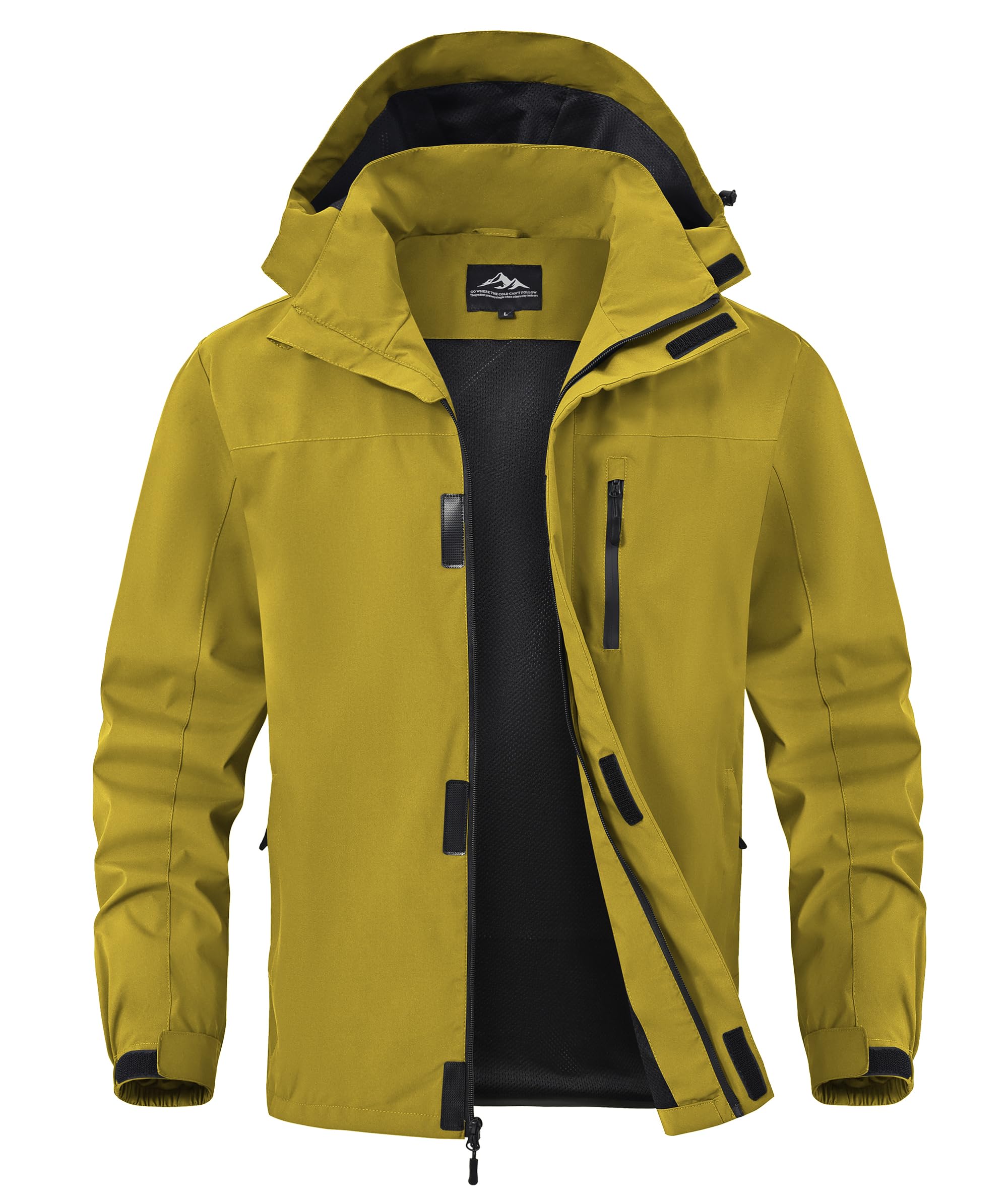 Zoofly Mens Waterproof Hiking Jacket with Hood Windproof Light Weight Windbreaker Outdoor Fishing Raincoat Zipper Pockets