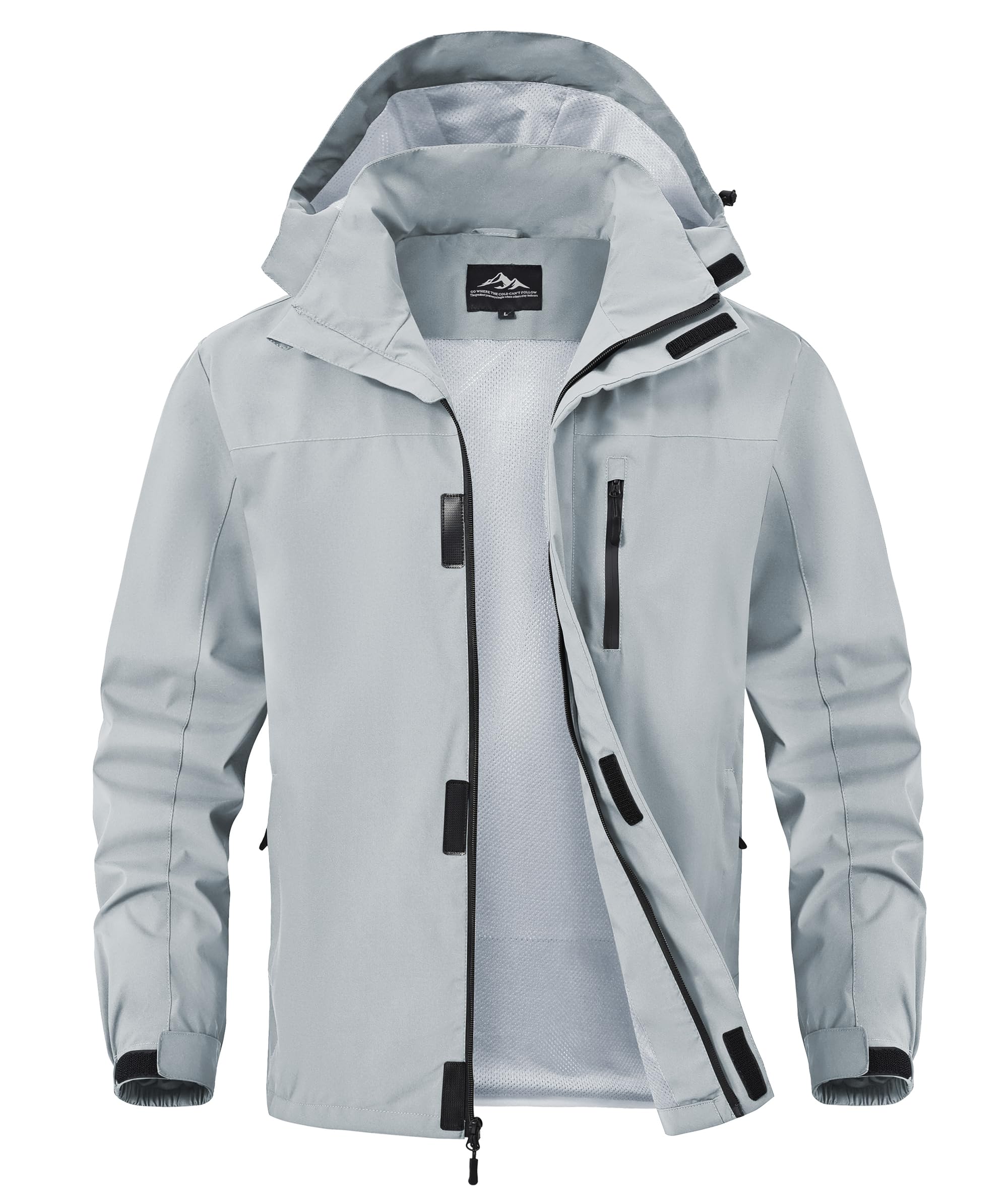Zoofly Mens Waterproof Hiking Jacket with Hood Windproof Light Weight Windbreaker Outdoor Fishing Raincoat Zipper Pockets