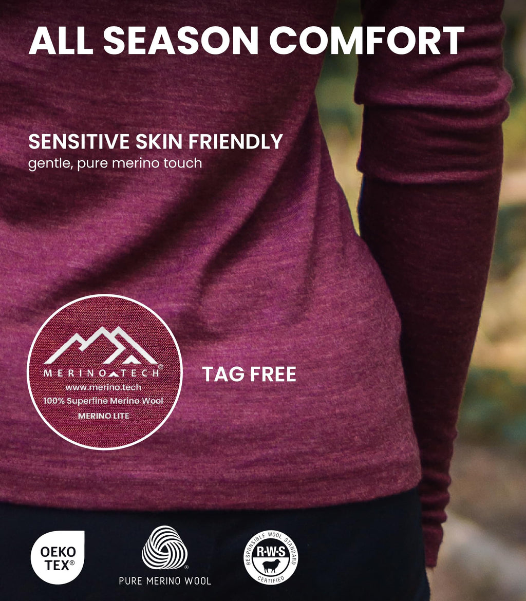 Women's Merino Wool Thermal Base Layer Shirt