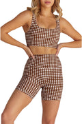Women's Gingham 2 Piece Workout Set Sports Bra & Shorts