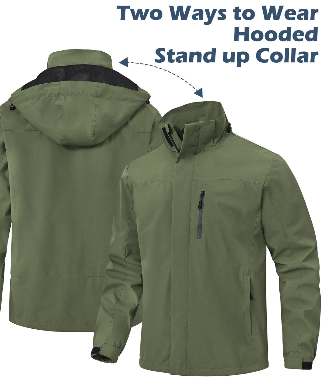 Zoofly Mens Waterproof Hiking Jacket with Hood Windproof Light Weight Windbreaker Outdoor Fishing Raincoat Zipper Pockets