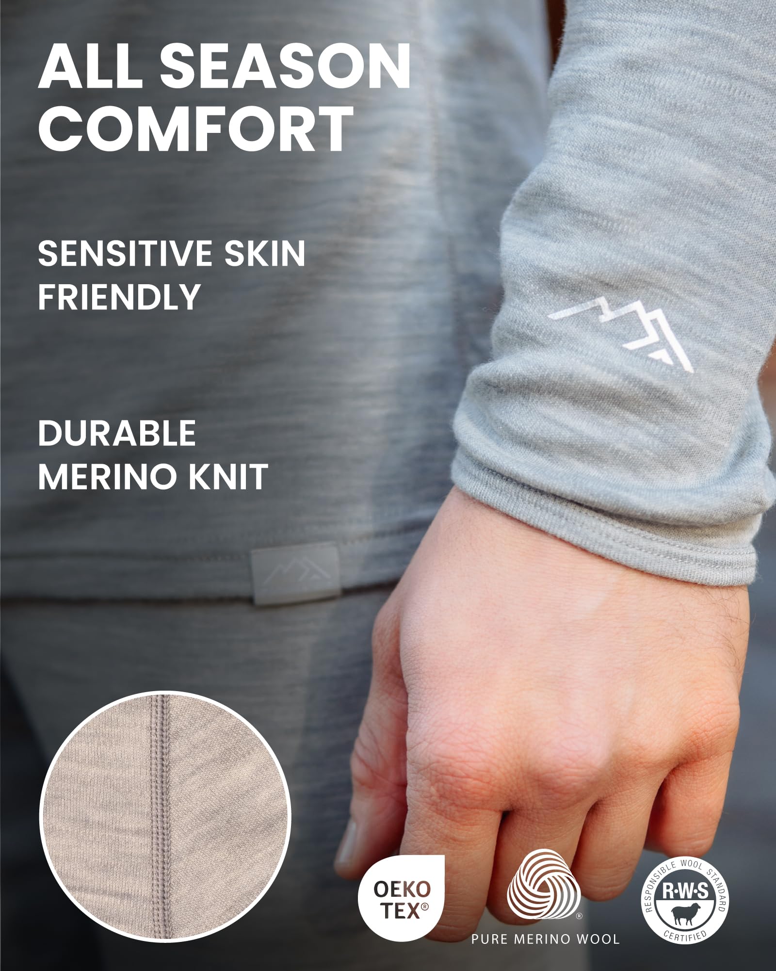 Merino.tech Merino Wool Base Layer Mens Set - Merino Wool Thermal Long Underwear Mens Top, Bottom and Neck Gaiter